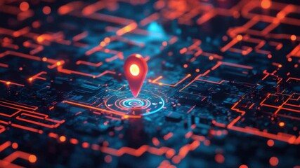 Wall Mural - futuristic location pin over digital circuit board illustrating technology and navigation concept