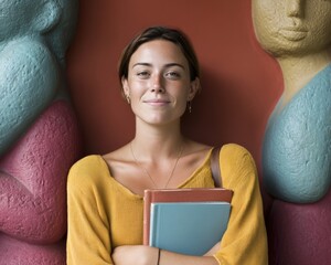 Aufkleber - Empowered Learning Gen Z Student Embraces Educational Resilience with Soft Color Palette and Mindful Confidence in Modern Academic Journey