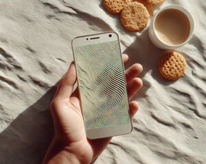 Poster - Nostalgic Digital Texture Gen Z Minimalist Smartphone Experience with Retro Glitch Aesthetic - Creative Tech Lifestyle and Mindful Morning Moment
