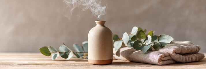 Aufkleber - Mindful Wellness Sanctuary Ceramic Aromatherapy Diffuser with Ethereal Vapor, Eucalyptus Botanicals and Soft Textiles - Holistic Self-Care Aesthetic for Modern Wellness Brands