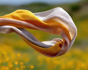 Poster - Ethereal Summer Flow Soft Textural Bohemian Scarf Dancing Through Golden Wildflower Fields - Fluid Fashion and Artistic Movement Storytelling