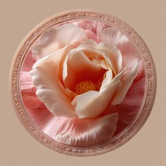 Poster - Soft Bloom Mindfulness Ethereal Peony in Delicate Circular Frame - Wellness Design, Botanical Tranquility and Modern Healing Aesthetics