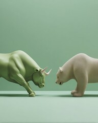 Leinwandbilder - Minimalist Market Dynamics Bull vs Bear Investment Sculpture - Trendsetting Financial Strategy Visualization for Digital Wealth Management