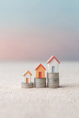 Poster - Minimalist Economic Recovery Pastel Housing Market Visualization with Stacked Coins - Emerging Real Estate Investment Strategies for Financial Resilience