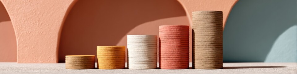 Poster - Minimalist Financial Growth Visualization Gradient Coin Stacks Illustrating Economic Strategy, Investment Trends, and Wealth Progression in Modern Design Aesthetic