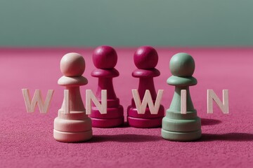 Poster - Minimalist Win-Win Strategy Pastel Chess Pieces Illustrating Collaborative Negotiation in Modern Business Conflict Resolution Paradigms