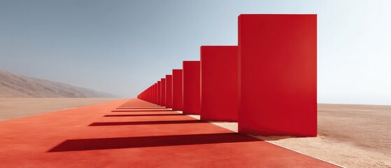 Leinwandbilder - Minimalist Design Meets Climate Innovation Bold Red Architectural Installation Transforming Desert Landscape into Geometric Sustainability Narrative