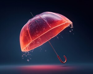 Poster - Next-Gen Climate Resilience Futuristic Transparent Umbrella with Luminescent Water Droplets - Innovative Weather Protection for Urban Sustainability