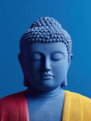 Leinwandbilder - Mindful Minimalism Contemporary Buddha Portrait in Vibrant Color-Block Design - Wellness Branding and Spiritual Innovation for Digital Transformation Era