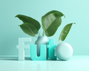 Poster - Minimalist Eco-Typography Serene of FUTURE with Lush Botanical Elements - Sustainable Design Innovation for Modern Branding Concepts