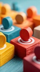 Aufkleber - Colorful Strategic Targeting Minimalist Wooden Blocks Illustrating Dynamic Business Connectivity and Agile Customer Relationship Mapping for Modern Enterprises