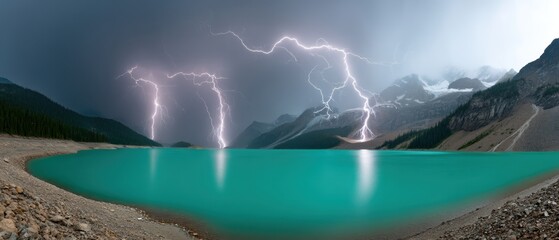 Aufkleber - Electrifying Climate Tech Ultra-HD Monsoon Lightning Visualization of Atmospheric Energy Dynamics in Pristine Alpine Wilderness - Climate Science Innovation