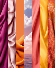 Fototapete - Chromatic Harmony Textural Gradient Fabric Storytelling - Innovative Design Trend Showcasing Emotional Color Psychology and Textile Narrative Landscapes