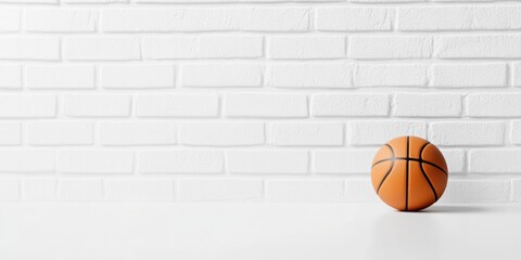 Leinwandbilder - Minimalist Basketball Mockup Urban Sports Design Aesthetic with Textural Brick Wall - Dynamic Branding Concept for Competitive Athletics and Digital Marketing
