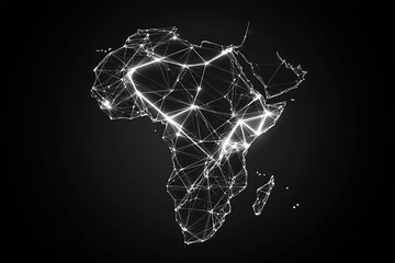 Aufkleber - Africa Continent Abstract Mesh Network, White Nodes Connected Lines on Black