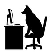 © Alex - Dog sitting at computer desk silhouette