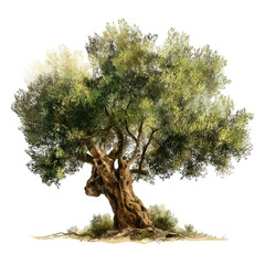 majestic olive tree with gnarled trunk and lush green foliage under bright blue sky for nature and l