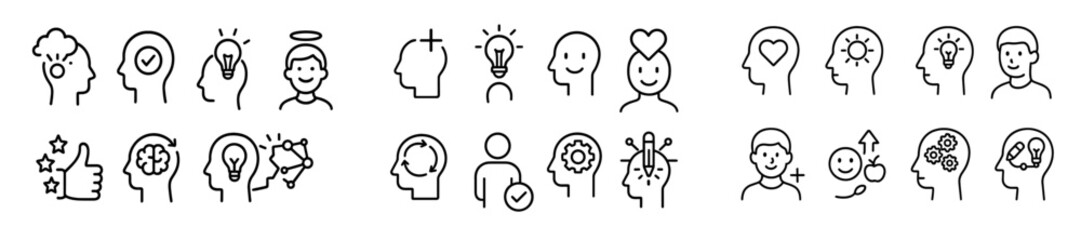 Aufkleber - Icon collection displaying diverse human emotions, ideas, and expressions in simple line art style
