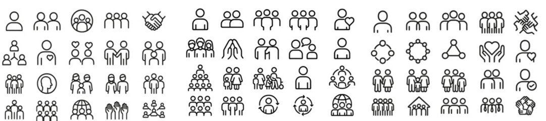 Leinwandbilder - Collection of simple line icons representing various social interactions and community themes for design purposes