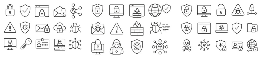 Aufkleber - Collection of cybersecurity icons illustrating various threats and protection measures in digital environments
