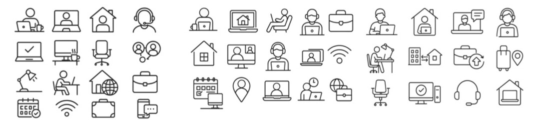 Aufkleber - Collection of detailed vector icons representing various aspects of remote work and virtual collaboration