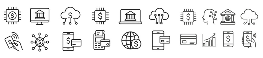 Leinwandbilder - Digital finance icons representing modern banking, transactions, and data management in a connected world