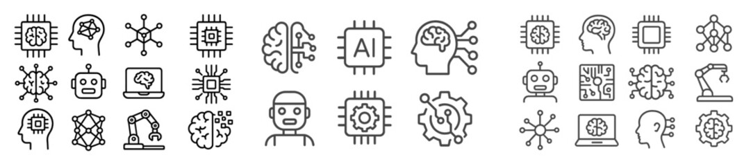 Leinwandbilder - Exploring the concepts of artificial intelligence and machine learning through various icons and illustrations in a modern digital style