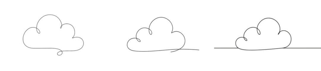 Poster - Simple sketches of clouds illustrating different shapes on a white background