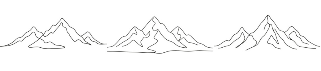 Poster - Stylized mountain range illustration showcasing three variations of peaks with flowing lines