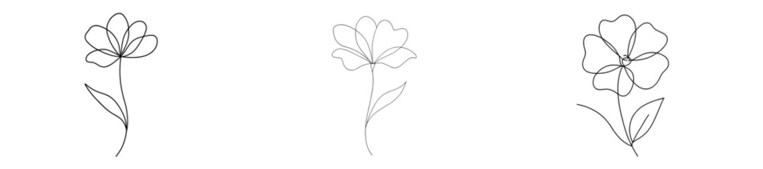 Aufkleber - Elegant continuous line drawings of flowers showcasing artistic simplicity and beauty in floral design
