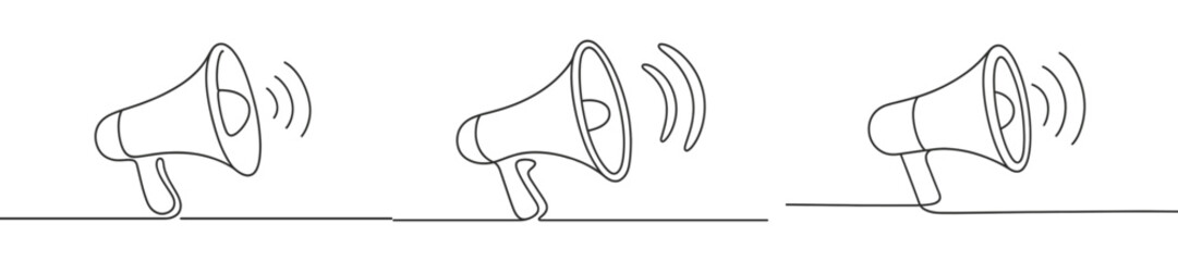 Aufkleber - Illustration of three megaphones showing sound waves, conveying the idea of communication in a simple and minimalist style