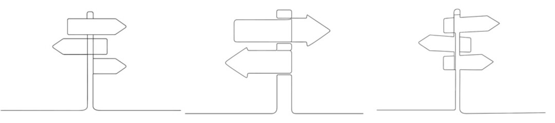 Fototapete - Directional signs showing various routes and options created with simple line art design