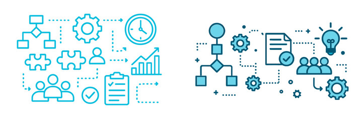 Poster - Digital workflow concepts featuring teamwork, process optimization, and project management elements in a modern design