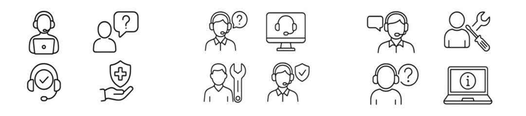 Leinwandbilder - Various customer service icons depicting support, help, and assistance processes in a modern digital environment