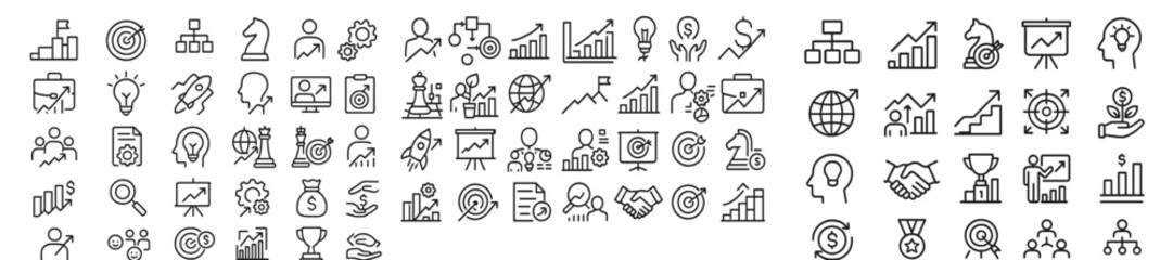 Poster - Business icons representing success, strategy, and financial growth in a modern and professional setting