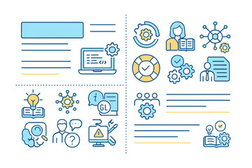 Poster - Visual representation of teamwork in a project management setting with icons demonstrating collaboration and problem-solving strategies