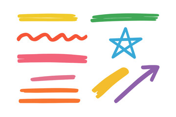 Aufkleber - Colorful hand-drawn lines and shapes created on a white background in a creative workspace setting