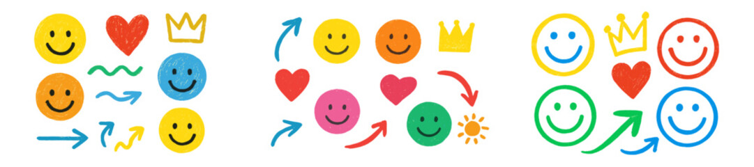 Poster - Colorful hand-drawn smiley faces and symbols conveying emotions and positivity
