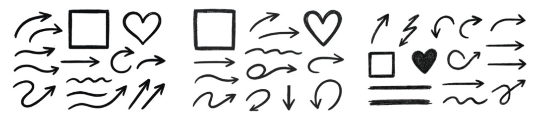 Poster - Black and white hand-drawn arrows and shapes displaying various directions and emotions on a textured background
