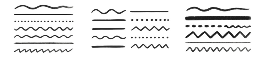 Aufkleber - Various line patterns created with black ink showcasing different styles and textures for graphic design projects