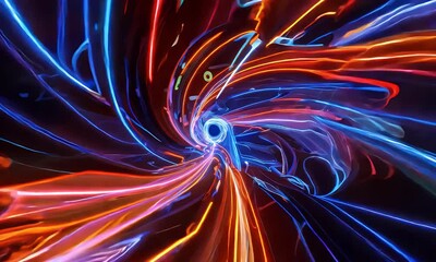 Wall Mural - neon tunnel spirals with glowing red and blue lights, creating a sci-fi vortex effect ideal for warp