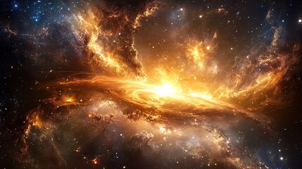 a stunning artistic depiction of a spiral galaxy or cosmic nebula, featuring vibrant swirling colors
