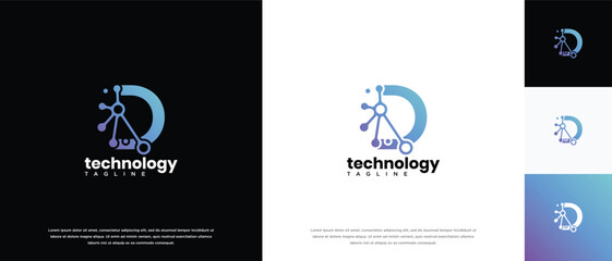 letter d technology logo design template. letter d technology connection logo template.