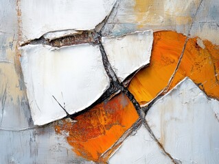 Wall Mural - abstract painting with bold strokes of white gray and orange creating a modern and dynamic compositi