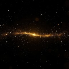 Wall Mural - golden galaxy with shimmering particles on black background creates a celestial and magical atmosphe