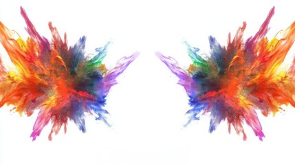 Wall Mural - symmetrical explosion of vibrant colors against a clean white background creating a dynamic and arti