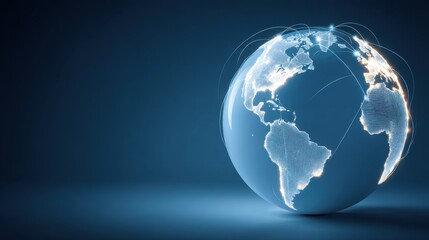 global connectivity concept with glowing earth and network lines on a dark blue background represent