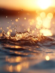 Wall Mural - a splash of water with the sun setting in the background