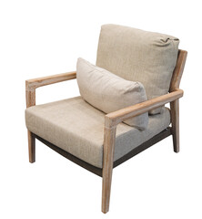 Poster - Wooden chair with beige cushion isolated on transparent background
