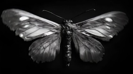 Fototapete - A close-up shot of a butterfly in black and white, highlighting its delicate features